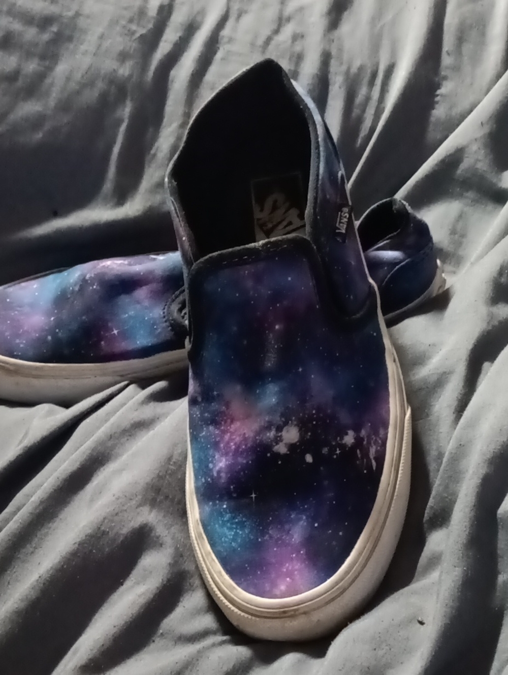 Vans Womens Slip-On Sneakers in Galaxy Purple and Blue